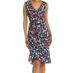 Maggy London Sleeveless V-Neck Sheath Dress Ruffles Sz 6 Colorful Spring Easter